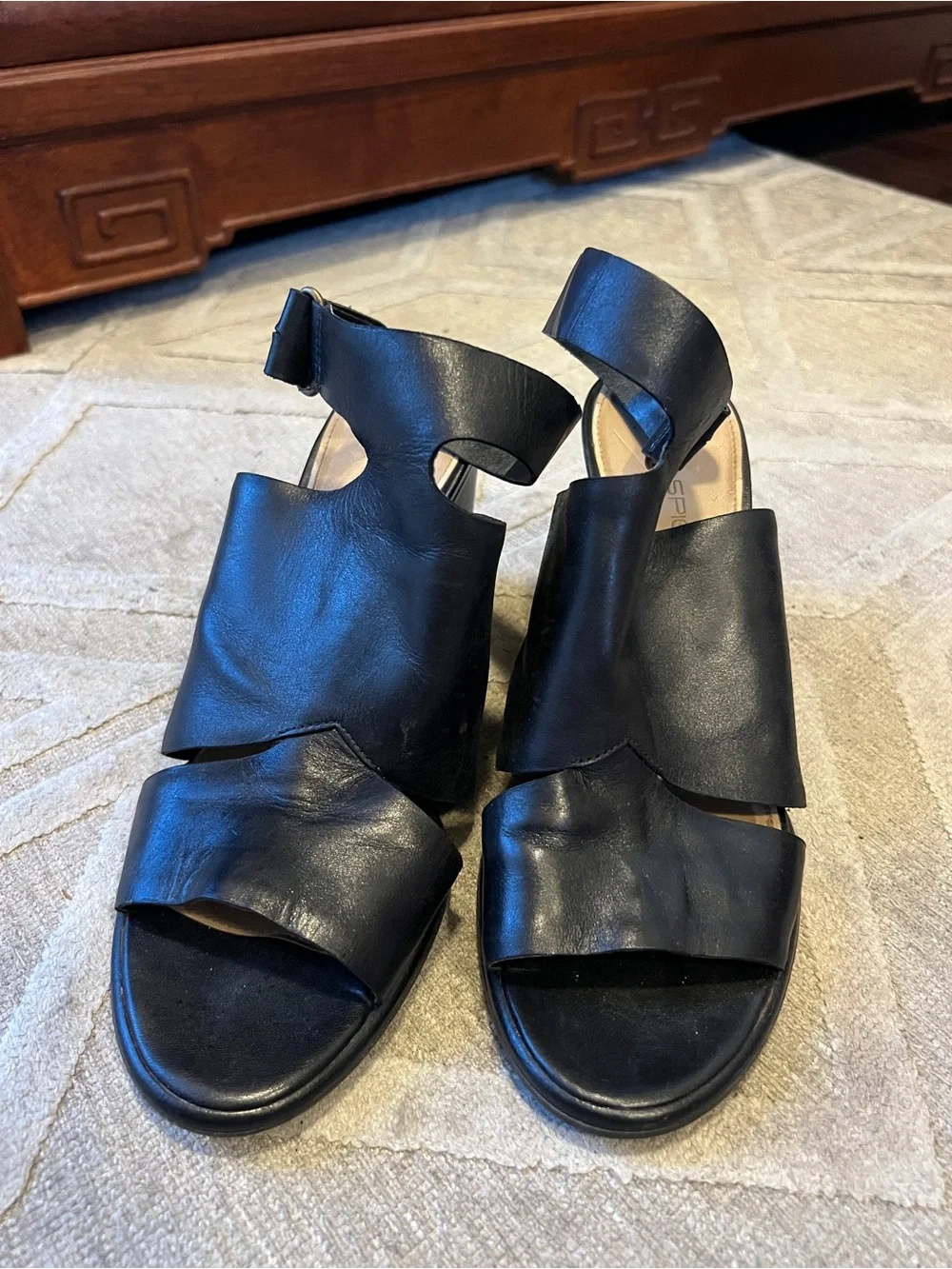 via spiga italian Black Leather Wedge Sandals with Ankle Strap